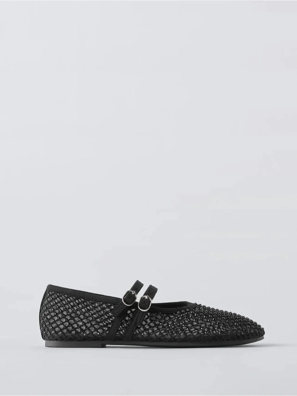Zara Black Beaded Double-Strap Mary Jane Flats